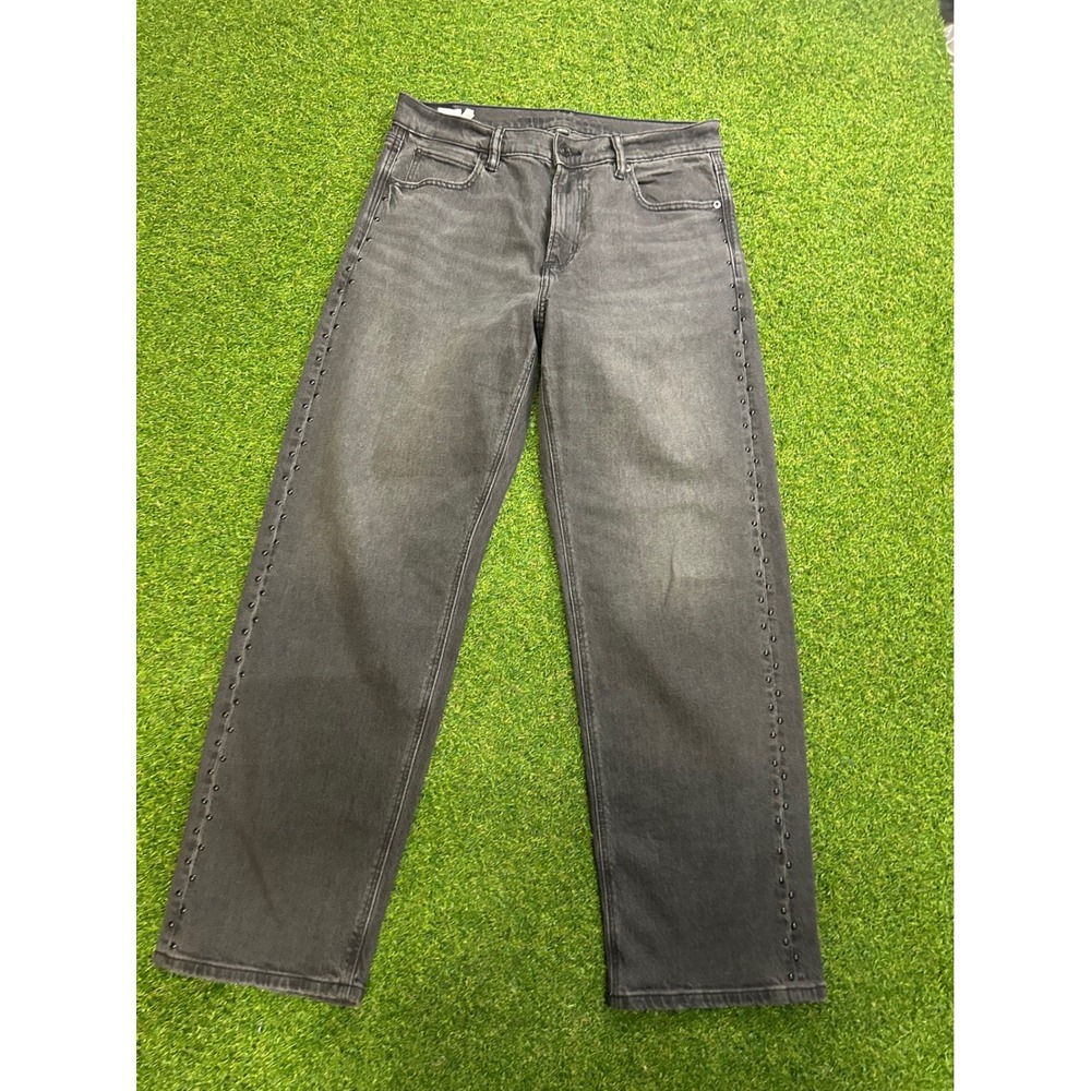 American Eagle Studded Side Seam Straight Leg Jeans Faded Black Size 8 Regular